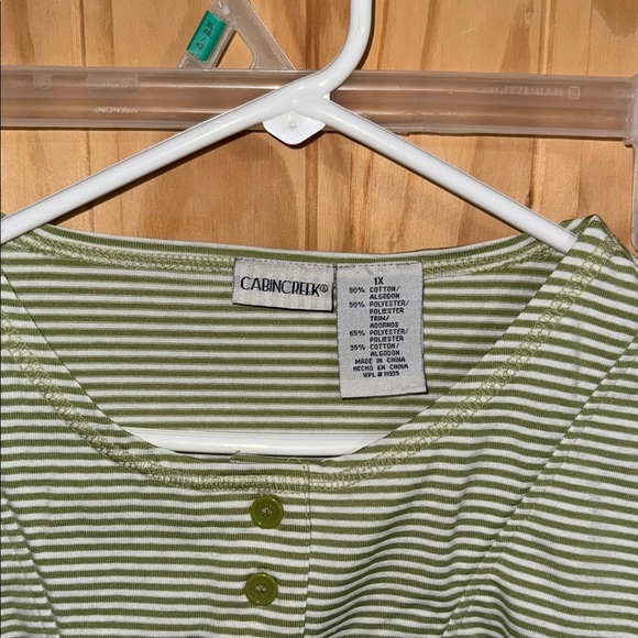 Cabin Creek Green Striped Womans button neck Shirt - Picture 2 of 5